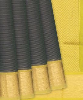 Bottle Green Handloom Silk Cotton Saree With Zari Stripes
