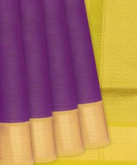 Magenta Handloom Silk Cotton Saree With Zari Stripes
