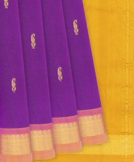 Purple Handloom Silk Cotton Saree With Mango Motifs
