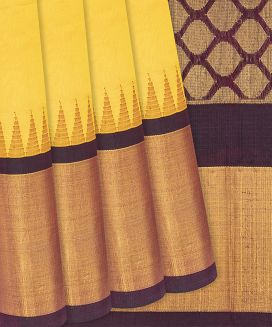 Yellow Handloom Silk Cotton Saree With Brown Border
