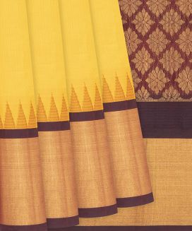 Yellow Handloom Silk Cotton Saree With Maroon Border
