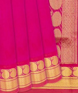 Hot Pink Handloom Silk Cotton Saree With Mango Motifs In Border
