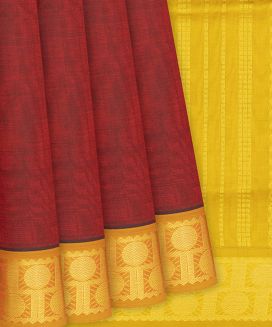 Crimson Handloom Silk Cotton Saree With Mustard Border
