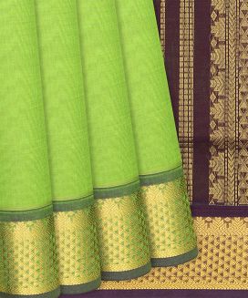 Leafy Green Handloom Silk Cotton Saree With Zari Border
