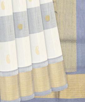 White & Grey Handloom Silk Cotton Saree With Checks
