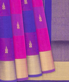 Pink & Purple Handloom Silk Cotton Saree With Checks
