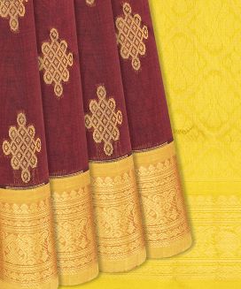 Maroon Handloom Silk Cotton Saree With Kolam Motifs
