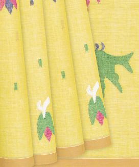 Yellow Handloom Dhakai Cotton Saree With Floral Motifs
