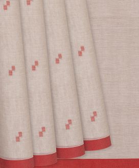 Taupe Handloom Dhakai Cotton Saree With Square Motifs
