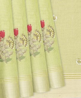 Light Green Tissue Embroidered Saree With Floral Butta Motifs
