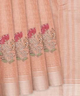 Baby Pink Tissue Embroidered Saree With Floral Butta Motifs
