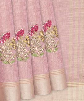 Bubble Gum Pink Tissue Embroidered Saree With Floral Butta Motifs