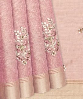 Baby Pink Woven Tissue Saree With Embroidered Floral Motifs

