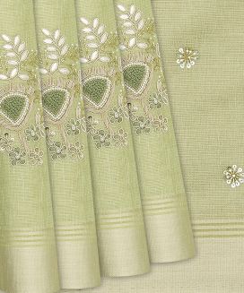Cardamom Green Tissue Embroidered Saree With Floral Butta Motifs

