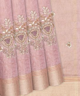 Baby Pink Tissue Embroidered Saree With Floral Motifs
