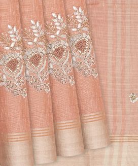 Peach Tissue Embroidered Saree With Floral Butta Motifs
