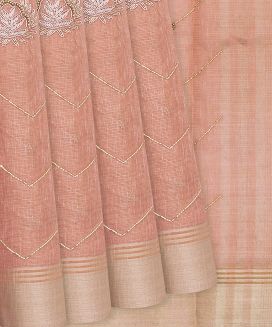 Peach Woven Tissue Saree With Embroidered Chevron Motifs
