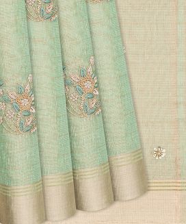 Aquamarine Tissue Embroidered Saree With Floral Motifs
