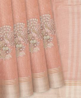 Dusty Pink Tissue Embroidered Saree With Floral Motifs
