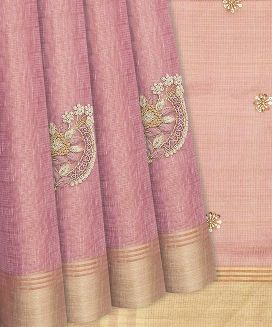Dusty Pink Woven Tissue Saree With Embroidered Floral Motifs
