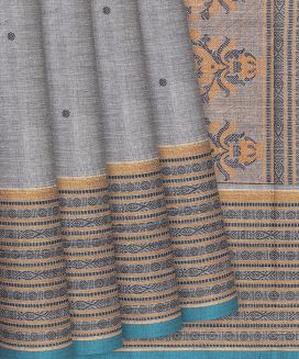 Grey Handloom Village Cotton Saree With Kamalam Butta
