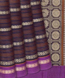 Violet Handloom Village Cotton Saree With Stripes
