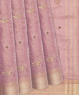 Dusty Pink Woven Tissue Saree With Embroidered Floral Jaal Motifs
