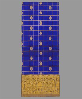 Blue Handloom Silk Pavadai Material With Checks & Buttas (0.91 Meter)
