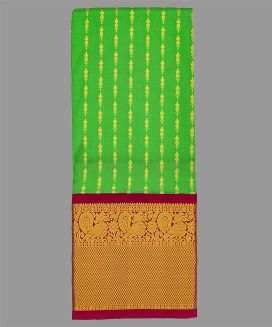 Light Green Handloom Silk Pavadai Material With Floral Stripes (0.91 Meter)

