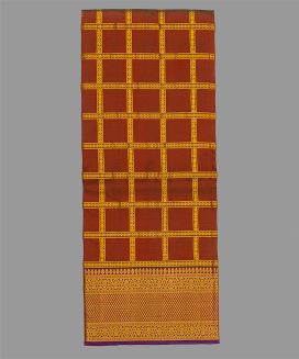 Rust Handloom Silk Pavadai Material With Zari Checks (1.1 Meter)

