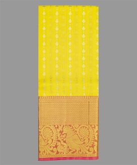 Yellow Handloom Silk Pavadai Material With Floral Stripes (1.1 Meter)
