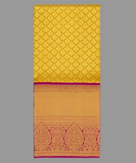 Yellow Handloom Silk Pavadai Material With Floral Motifs (1.1 Meter)
