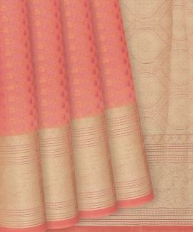 Peach Handloom  Cotton Saree With Floral Motifs
