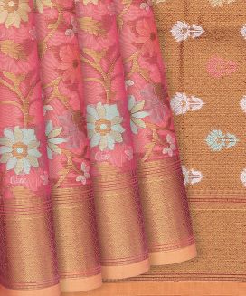 Dusty Pink Handloom Cotton Saree With Meena Floral Motifs
