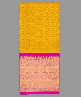 Mustard Handloom Silk Pavadai Material With Floral Motifs (0.91 Meter)
