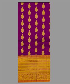 Magenta Handloom Silk Pavadai Material With Floral Motifs (1.1 Meter)
