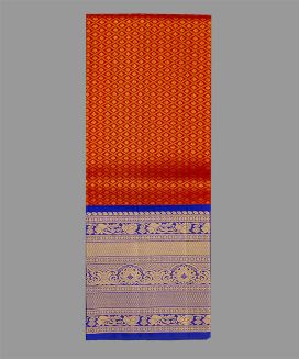 Red Handloom Silk Pavadai Material With Floral Motifs (1.1 Meter)
