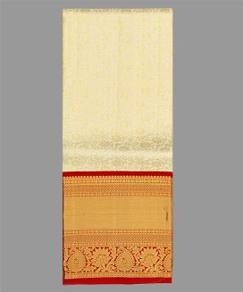 Cream Handloom Silk Pavadai Material With Floral Vine Motifs (1.1 Meter)
