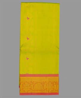 Leafy Green Handloom Silk Pavadai Material With Floral Motifs (0.91 Meter)
