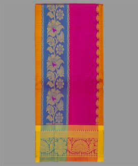 Multi Colour Handloom Silk Pavadai Material With Floral Motifs (0.91 Meter)
