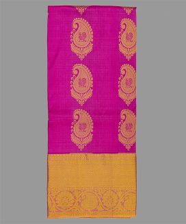 Hot Pink Handloom Silk Pavadai Material With Mango Motifs (0.91 Meter)
