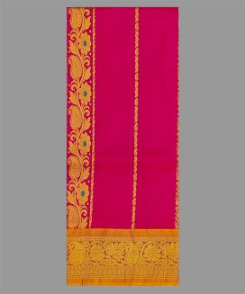 Pink Handloom Silk Pavadai Material With Mango Stripes (1.1 Meter)
