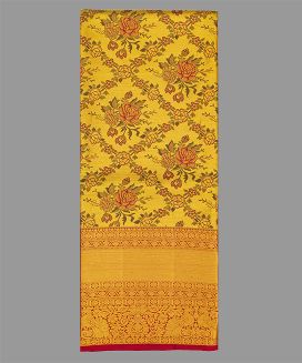 Gold Handloom Silk Tissue Pavadai Material With Floral Motifs (1.1 Meter)
