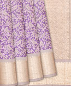 Lavender Handloom Kanchipuram Silk Saree With Bird Vine Motifs
