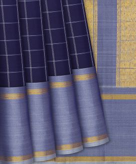 Midnight Blue Handloom Kanchipuram Silk Saree With Checks
