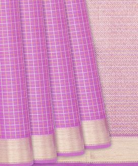 Bubble-gum Pink Handloom Kanchipuram Silk Saree With Checks
