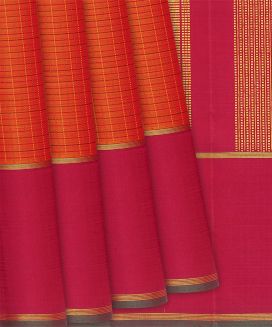 Orange Handloom Kanchipuram Silk Saree With Ganga Jamuna Border
