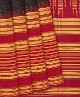 Black Handloom Kanchipuram Korvai Silk Saree With Stripes

