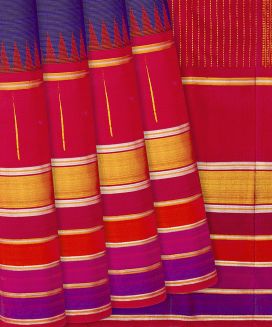 Violet Handloom Kanchipuram Korvai Silk Saree With Red Border
