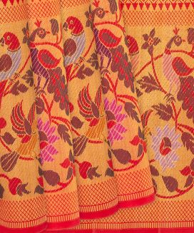 Red Handloom Kanchipuram Silk Saree With Meena Border
